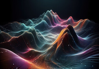 colorful and dynamic display of swirling lines and dots that create a visual representation of digital data or abstract art. digital data visualization, representing network system