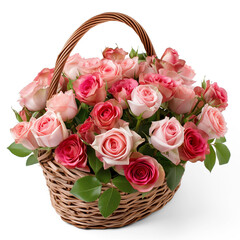 Fototapeta na wymiar Bouquet of beautiful rose flowers in a basket.