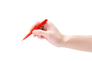 赤ペンを持つ手（背景透過切り抜き合成用png素材） - obrazy, fototapety, plakaty