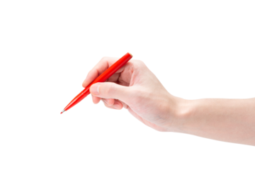 赤ペンを持つ手（背景透過切り抜き合成用png素材）
