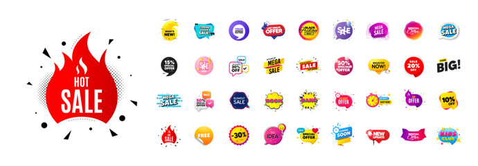 Flash offer sale banners pack. Promo price discount stickers. Special offer 3d speech bubble. Promotion flash coupons. Mega discount deal banners. Sale chat speech bubble. Ad promo message. Vector