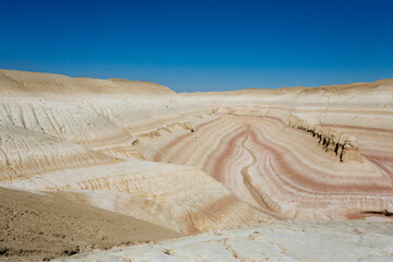 Kyzylkup plateau landscape, Mangystau desert. Rock strata formations