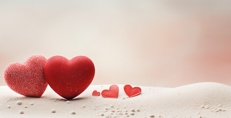 Fototapeta premium Two red sand hearts on a white background