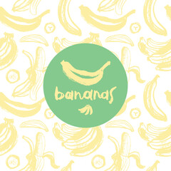 Vector banana seamless pattern for tropical banner design. Banana background. Naive hand-drawn crayons plantains backdrop. Bananas sketch ornament.