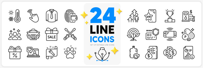 Icons set of Game console, Money and Sale offer line icons pack for app with Shirt, Cursor, Incubator thin outline icon. Winner podium, Report, Phosphorus mineral pictogram. Vector