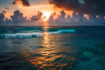 Fototapeta na wymiar Colorful sunset over ocean on Maldives 