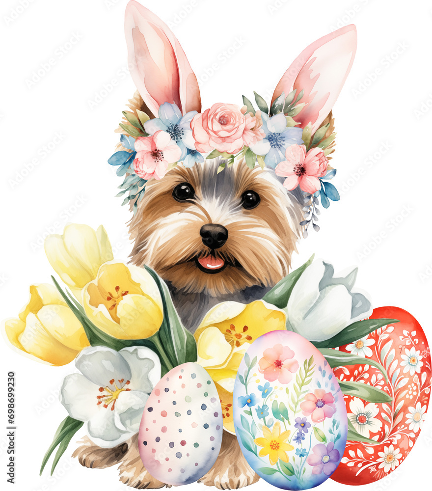 Aufkleber easter yorkshire terrier illustration created with generative ai technology
