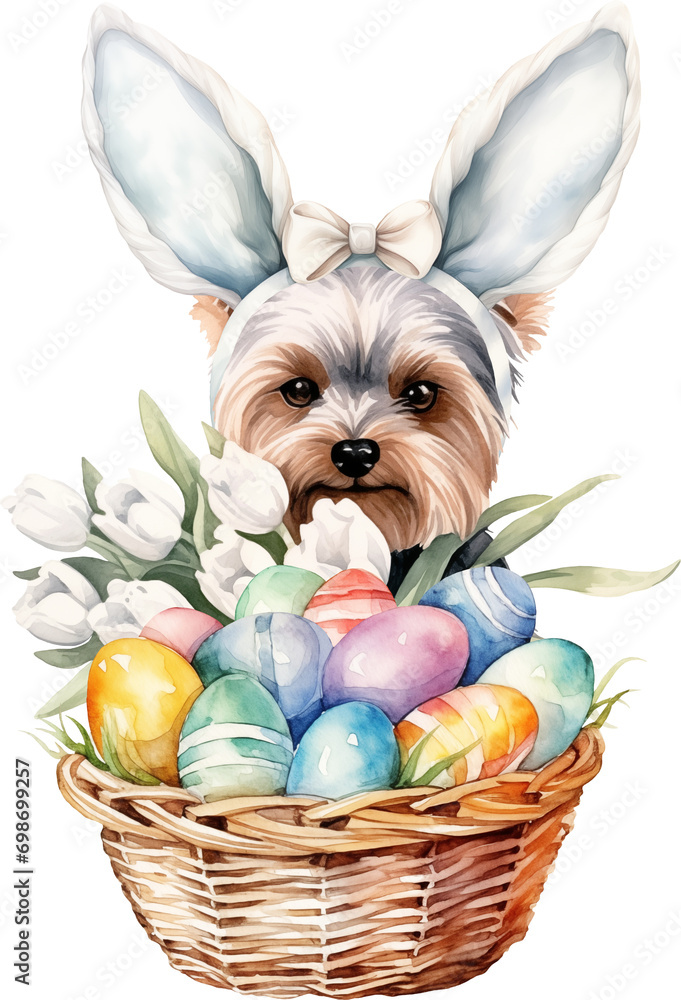 Poster easter yorkshire terrier illustration created with generative ai technology