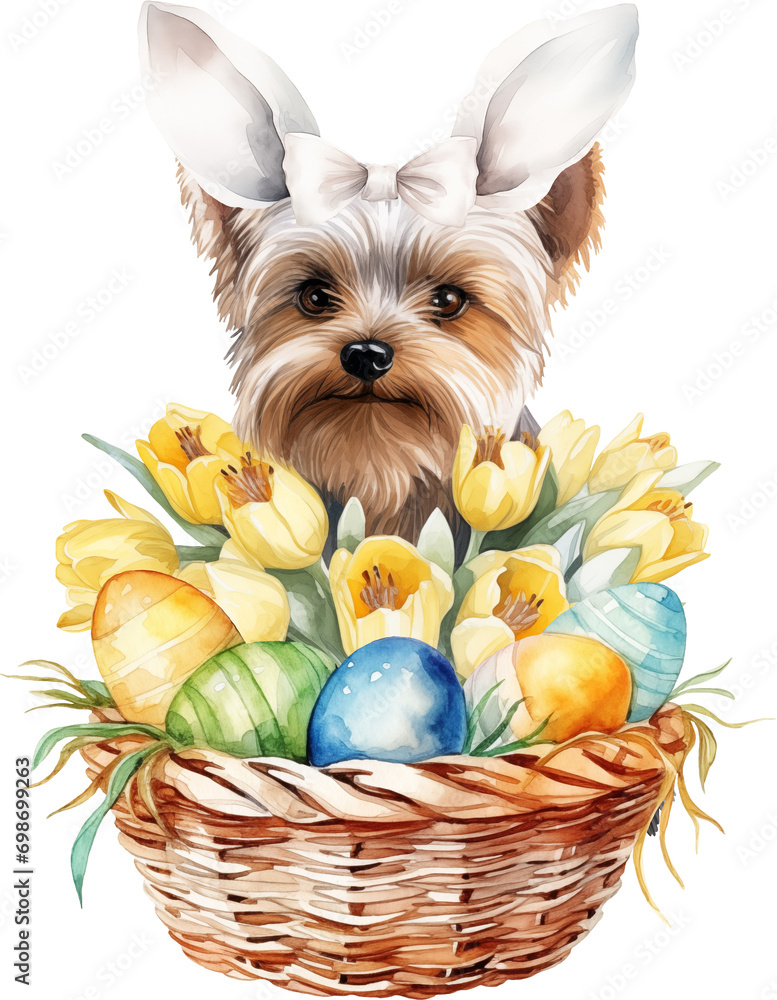 Poster easter yorkshire terrier illustration created with generative ai technology