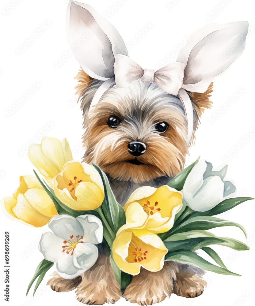 Poster easter yorkshire terrier illustration created with generative ai technology