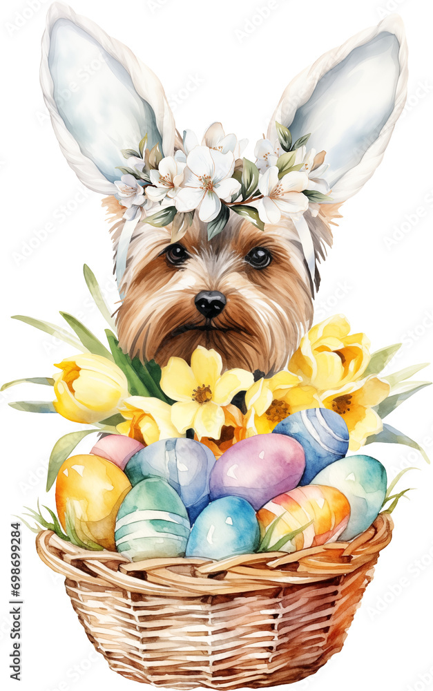 Poster easter yorkshire terrier illustration created with generative ai technology