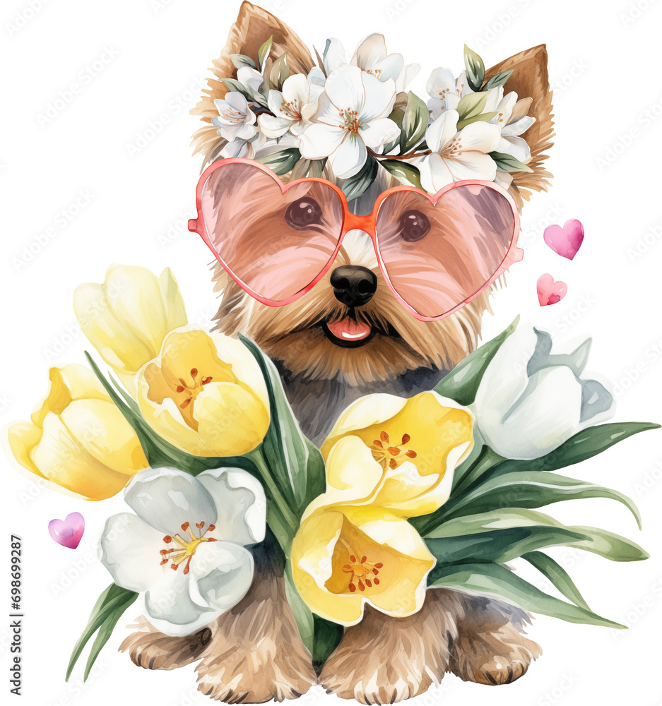 Poster valentine yorkshire terrier illustration created with generative ai technology