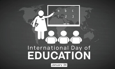 International Day of Education design. It features a classroom consist of a teacher and sitting student symbol. Vector illustration