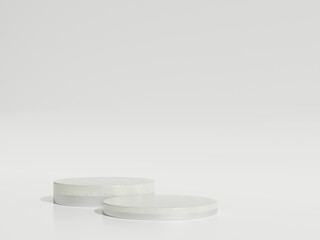 Empty silver marble podium or pedestal display on white background with cylinder stand concept. Blank product shelf standing backdrop. 3D rendering.