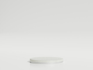 Empty silver marble podium or pedestal display on white background with cylinder stand concept. Blank product shelf standing backdrop. 3D rendering.