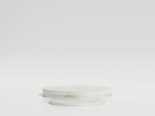 Empty silver marble podium or pedestal display on white background with cylinder stand concept. Blank product shelf standing backdrop. 3D rendering.