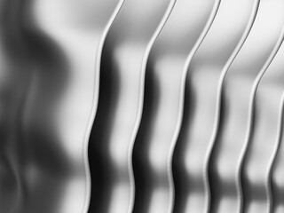 Glossy wavy metal shaped wall background. 3D Rendering