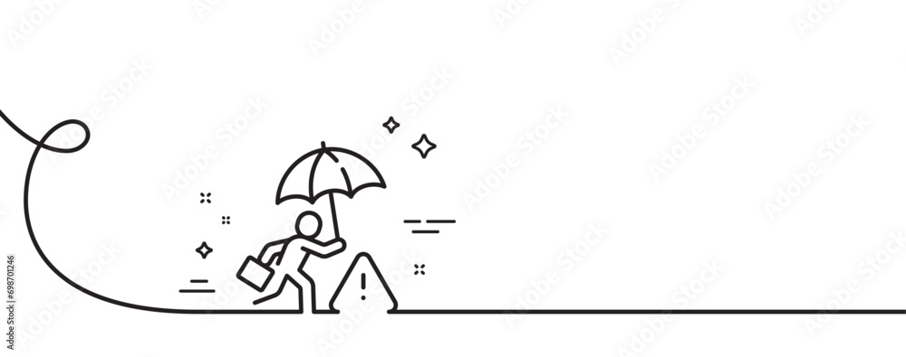 Poster risk management line icon. continuous one line with curl. insurance umbrella sign. danger warning sy