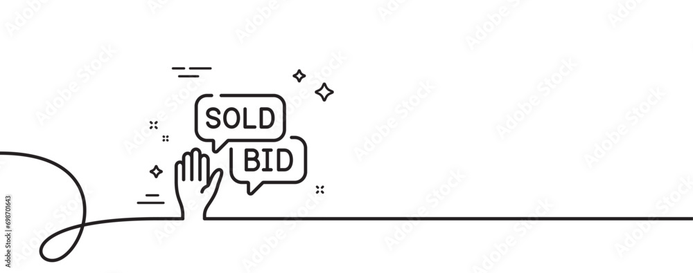 Poster bid offer line icon. continuous one line with curl. auction sign. raise the price up symbol. bid off