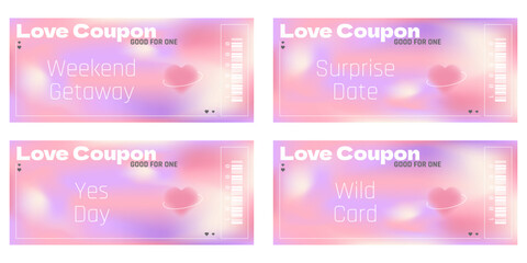 y2k coupons with romantic phrases on a gradient background. Flyers for Valentine's Day. - obrazy, fototapety, plakaty