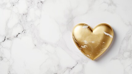 Golden heart design on white marble background - romantic template for valentine's day celebration with copy space