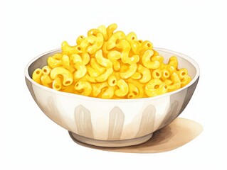 Minimalistic Superb Watercolor Illustration of a Bowl of Vegan Mac and Cheese on White Background AI Generated