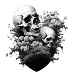 A skull surrounded by flowers. - obrazy, fototapety, plakaty