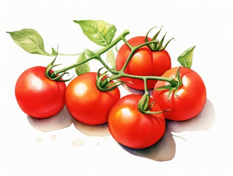 Minimalistic Watercolor Illustration of Bright Red Tomatoes on a Kitchen Table AI Generated