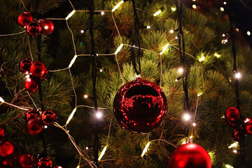 Close-up of a festively decorated Christmas background - 698705034