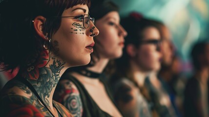 Tattooed Youth Engaged in Worship Service

