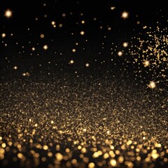 Naklejka premium Black background with golden sparkling particles and bokeh lights. background with gold foil texture