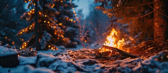 Fire's glow brings cozy winter warmth.