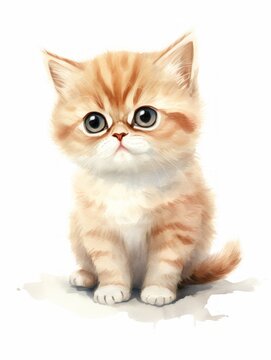 Minimalistic Superb Watercolor Illustration of a Playful Exotic Shorthair Kitten AI Generated