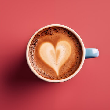 heart shaped coffee, prime lens on plain color studio background 
