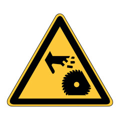 Warnung vor Gefahr durch rotierendes Sägeblatt, Kreissäge, Schneidgefahr - Warnzeichen, Warnschild, Dreieck