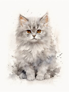 Minimalistic Watercolor Illustration of a Selkirk Rex with a Plush and Curly Coat AI Generated