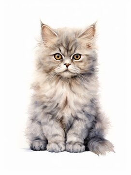 Minimalistic Watercolor Illustration of a Selkirk Rex with Plush and Curly Coat AI Generated