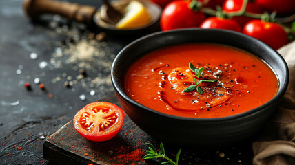 Italian homemade tomato puree soup - obrazy, fototapety, plakaty