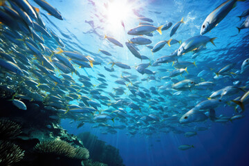 Fototapeta na wymiar Beautiful underwater world swarm of fish underwater