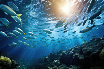 Fototapeta na wymiar Beautiful underwater world swarm of fish underwater