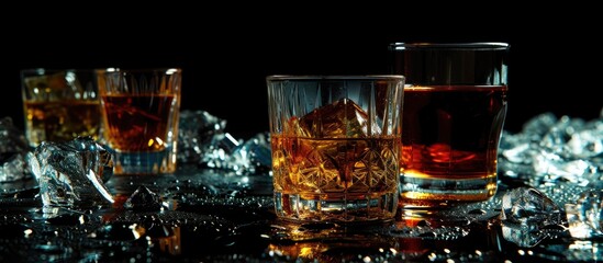 Black background with silhouette of glass for whiskey, rum, and gin.