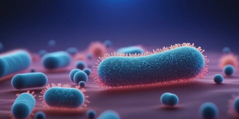 Microscopic view of bacteria. Life under the microscope - obrazy, fototapety, plakaty