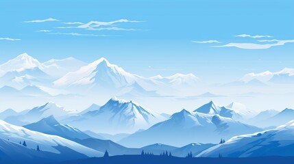 A serene mountain range with snow-capped peaks against a clear blue sky, suitable for a nature-inspired vector background. - Powered by Adobe