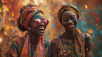 Fototapeta premium Happy, laughing couple celebrating Holi in India