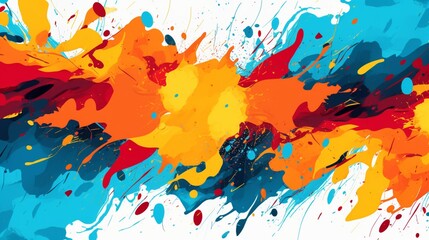 An abstract composition of vibrant brushstrokes and splatters in bold, contrasting colors, suitable for an artistic vector background.