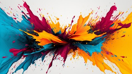 An abstract composition of vibrant brushstrokes and splatters in bold, contrasting colors, suitable for an artistic vector background.