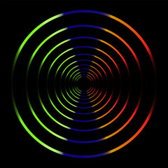 Colorful Neon Circles, Shining on Dark Background Rainbow Colored Rings.