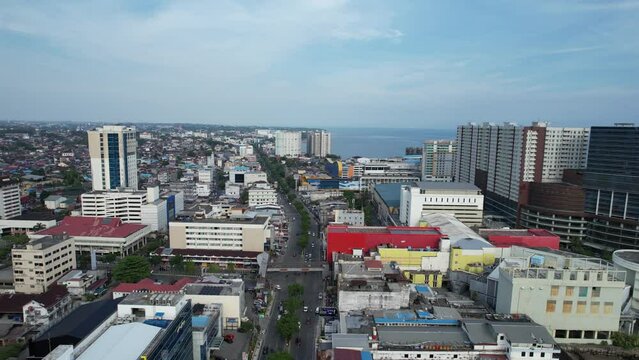 Balikpapan City business district with iconic building view frome above