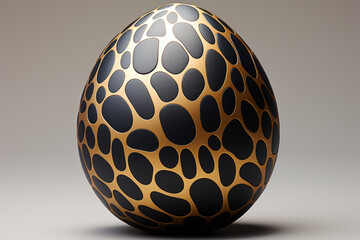 A black and gold egg with a pattern on it