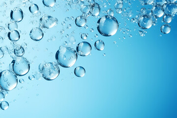 Water surface texture with bubbles and splashes. Clear water abstract nature background - obrazy, fototapety, plakaty